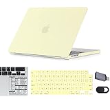 Se7enline Compatible with M2 MacBook Air Case 2022 13 inch for Model A2681 13.6 inch Laptop Hard Shell Case & Keyboard Skin & Shortcut Sticker & Type C Adapter & Webcam Cover,Mellow Yellow