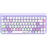 UBOTIE Portable Bluetooth Colorful Computer Keyboards, Wireless Mini Compact Retro Typewriter Flexible 84Keys Design Keyboard (Purple-Colorful)