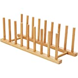 HBlife Bamboo Dish Plate Bowl Cup Book Pot Lid Cutting Board Drying Rack Stand Drainer Storage Holder Organizer Kitchen Cabinet（Keep Dry）