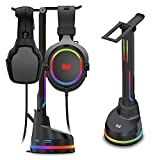 Monster Dual Gaming Headset Stand with 4 USB 3.0 Ports, and RGB Changing LED Effects, for Wired or Wireless Headphones, Black (2MNGH0167B0E2)