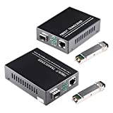 A Pair of 1.25G/s Bidi Gigabit Single-Mode Fiber Ethernet Media Converter with 2PCS Bidi SFP LC Transceiver Module Included, 10/100/1000Base-Tx to 1000Base-SX SMF RJ45 to SFP Slot up to 30KM