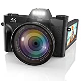 Vlogging Camera, 4K Digital Camera for YouTube with WiFi, 16X Digital Zoom, 180 Degree Flip Screen TopCam24 Zoom, 180 Degree Flip Screen, Wide Angle Lens, Macro Lens, 2 Batteries and 34GB TF Card