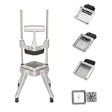 ROVSUN Commercial French Fry Cutter with 4 Sizes Blades, Fruit Vegetable Chopper Potato Slicer Dicer Stainless Steel for Restaurant, Home & Kitchen, 1/2', 3/8', 1/4' & 8-Wedge Blades and Pusher Block
