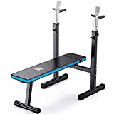 JX FITNESS Adjustable Weight Bench with Barbell Rack Folding, Weight Lifting Bench with Dip Station for Home Gym, Strength Training Multiuse Workout Bench