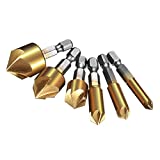 Countersink Drill Bit, Baban Countersink Drill Bit Set 6 Pcs 1/4'' Hex Shank HSS 5 Flute Countersink 90 Degree Center Punch Tool Sets For Wood Quick Change Bit 6mm-19mm