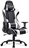 Gaming Chair Massage Office Computer Chair for Adult Reclining Adjustable Swivel Leather Computer Chair High Back Desk Chair Headrest and Massage Lumbar Support Cushion,1 Pack (White)