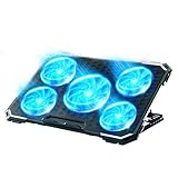 KYOLLY 17inch Gaming Laptop Cooling Pad, Heat Protection Laptop Cooler Pad，USB-A Connection Laptop Fan with 2 USB Ports, 5 Quiet Fans and 5 Heights Adjustable