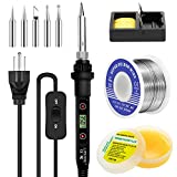 Soldering Iron Kit Electronics 80W LCD Adjustable Temperature 180-520°C Welding Tools On/Off Switch, Solder Wire Flux, 5 Soldering Tips for Metal Jewelry Electric Repairing DIY, 110V US Plug
