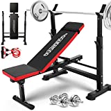 OppsDecor Weight Bench Adjustable Workout Bench Fitness Barbell Rack Strength Training for Home Gym (Red)