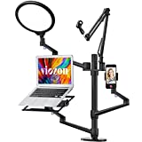 Viozon Selfie Desktop Live Stand Set 6-in-1 10' LED Ring Light Microphone Mount Compatible with 12-17' laptop/17-32'' monitor/7-13 Tablet/3.5-6.7' Phone/Digital Camera DSLR Online Teaching Meeting
