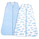 TILLYOU Sleep Sack - Cotton Wearable Blanket Baby 2-Pack Set, Fits Babies Age 6-12 Months, Blue Clouds