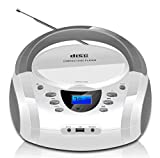 LONPOO CD Player Portable Boombox with FM Radio/USB/Bluetooth/AUX Input and Earphone Jack Output, Stereo Sound Speaker & Audio Player,White