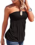 SEMATOMALA Women's Holiday Floral Print Strapless Pleated Tube Top Shirt Blouse Tanks Camis(BL,XL)