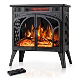 Electactic 24Inch Electric Fireplace Stove , Free-Standing Infrared Fireplace Stove, Controllable 3D Flame, 4 Variable Flame&Log Colors, 1500w, 5100BTU, Black (S230B-BLACK), 23.5'L X 10.7'W X 24.3'H