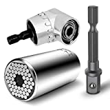 Multi-function 7mm-19mm Ratchet Universal Sockets Metric Wrench Power Drill Adapter Set and 105 Degree Right Angle Extension Power Screwdriver Drill Attachment 1/4' Drive 6mm Hex Magnetic Bit