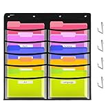 Gamenote 10 Pockets Hanging Wall File Organizer for Office and Classroom, Clear Storage Pocket Chart for Files Folder, Magazines, Papers & More, 4 Over Door Hangers & 10 Name Cards Included