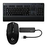 Logitech G613 Lightspeed Wireless Mechanical Gaming Keyboard with Logitech G305 Lightspeed Wireless Gaming Mouse (Black) and Knox Gear 4-Port USB 3.0 Hub Bundle (3 Items)