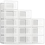 SEESPRING 12 Pack Shoe Storage Box, Clear Plastic Stackable Shoe Organizer for Closet, Space Saving Foldable Shoe Sneaker Containers Bins Holders