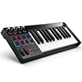 Donner STARRYKEY MIDI Keyboard MIDI Controller, Full Size 25 Keys, 7 Colors Lighting Effect, 8 Velocity-Sensitive Backlit Pads with 24 Selectable Custom Tones, with MIDI Out and Pedal Interface