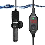 YukiHalu Small Submersible Aquarium Heater, Mini Fish Tank Heater 25W 50W 100W 200W with Built-in Thermometer, External Temperature Controller, LED Display, Used for 5/10/20/40 Gallons (25 Watts)