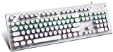 USB LED Backlit Retro Typewriter Mechanical Keyboard -Blue Switch - Round Keycaps -104 Keys Vintage Inspired Steampunk Gaming Keyboard–Mechanical Gaming Keyboard for PC/Mac/Gamer/Typ (White)