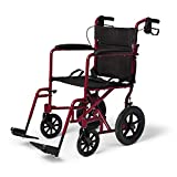 Medline Lightweight Transport Wheelchair with Handbrakes, Folding Transport Chair for Adults has 12 inch Wheels, Red