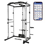 VANSWE Power Cage with LAT Pull Down Attachment, 1000-Pound Capacity Power Rack Full Home Gym Equipment with Multi-Grip Pull-up Bar, T Bar Row Landmine and Dip Handle (Updated Version)