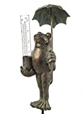 Evergreen Garden Decorative Polystone and Metal Frog Statue with a Glass Rain Gauge - 4'W x 4'D x 18'H