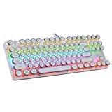 Amaping Retro Mechanical Keyboard Steampunk Style Pattern RGB Colorful LED Backlit USB Wired 87 Keys Gaming Keyboards for PUBG LOL Gamer Ergonomic Design (White)