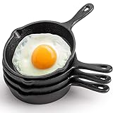Hiceeden 4 Pack Mini Cast Iron Skillet, 4' Small Frying Pans with Double Drip-Spouts for Stove, Oven, Grill Safe, Indoor and Outdoor Use, Non-stick