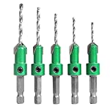 KOWOOD Pro Countersink Drill Bit Set #4, 6, 8, 10, 12, 5-Piece for Wood High Speed Steel, Woodworking Carpentry Reamer with 1 Free Hex Key Wrench