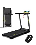 300 lb Capacity Foldable Treadmill - 3.0HP Portable Folding Treadmills for Home&Office, with Heart Rate Monitoring Bluetooth Band&Online Events (Band, Yellow Logo)