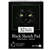 32 Sheets Black Sketch Pad 9X12' - Black Sketchbook Drawing Paper, Perforated Edge on Spiral Bound 88 LB - Art Black Sketch Book for Colored Pencils, Graphite, Charcoal, Pastels & Gel Pens