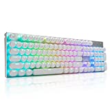 HUO JI E-Yooso Z-88 Wired Typewriter Style Mechanical Gaming Keyboard, Programmable RGB Backlit, Blue Switches - Clicky, Software Supported, Retro 104 Keys for Mac, PC, White