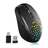 Rechargeable LED Wireless Mouse, UHURU 2.4G Silent Mouse 5 Adjustable DPI Up to 3600, 6 Buttons Computer Mice with USB & Type-C Adapter, Compatible with Windows Mac Chromebook (Black) (UGM-01)