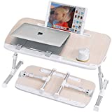 Laptop Bed Tray Table Adjustable Laptop Desk for Bed Large Size , Laptop Stand with Tablet Stand Slot, Foldable Standing Desk for Writing in Sofa and Couch Wood Large Size