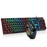 WANWEI Mouse Mechanical Keyboard, LED Blue Backlit RGB Wired PC Gaming Keyboard, Spill Resistant, Ergonomic Mechanical Feeling 104 Keys Keyboard Blue Switch for PC Laptop Computer and Work.(Black)