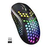 Lightweight Wireless Gaming Mouse, UHURU WM-08 Rechargeable Computer Mouse with Honeycomb Shell, 11 Led Light Modes, 4 Adjustable DPI, 2.4GHz Wireless RGB Mouse for Laptop PC Mac (WM-08)