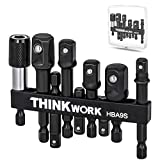 THINKWORK Impact Grade Socket Adapter Set, 9Pcs Drill Bit Adapter, 1/4',3/8',1/2' Drive, with Bit Holder and Storage Case, for Impact Driver & Drill, Cordless Drill & Screwdriver, Power Drill & Driver