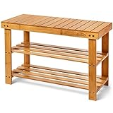 Homemaid Living Bamboo 3 Tier Shoe Rack Bench, Premium Shoe Organizer or Entryway Bench, Perfect for Shoe Cubby, Entry Bench, Bathroom Bench, Entryway Organizer, Hallway or Living Room(Natural Bamboo)