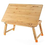 Drawing Table Nnewvante Laptop Desk Adjustable Drafting Desk Foldable Bamboo Bed Tray with Tablet Slot for Adult Kids, Large