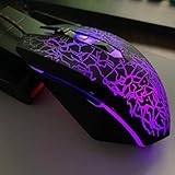 Wired Gaming Mouse, USB Optical Computer Mice with 7 Colors LED Backlit, 4 Adjustable DPI 800 to 3600, Ergonomic Gamer Laptop PC Mouse with 6 Programmable Buttons for Laptop PC Computer Games & Work