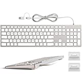 Wired Keyboard for Apple Mac OS,Keyboard Riser Included, All-Aluminum Keyboard Frame, Plug-N-Play Cable Connection,USB Keyboard with Numeric Keypad for iMac/Mac Mini or MacBook Laptop by Yivandi.net