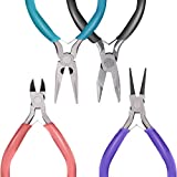 Anezus 4Pcs Jewelry Pliers Tool Set Includes Needle Nose Pliers, Round Nose Pliers, Wire Cutters and Bent Nose Pliers for Jewelry Beading Repair Making Supplies