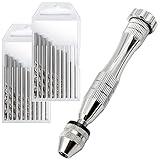 KINGFOREST Pin Vise Hand Drill for Resin Casting Molds, Steel Hand Drill with 20 PCS Drill Bits (0.8-3 mm), for Wood, Manual Work DIY, Jewelry, Assembling, Model Making（silver）