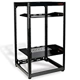 ECHOGEAR 20U Open Frame Rack for Servers & AV Gear - Heavy Duty 4 Post Design Includes 2 Vented Shelves & is Wall Mountable
