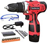 GardenJoy Electric Power Drill Cordless: 12V Impact Drill Driver Set with 2 Variable Speed 3/8'' Keyless Chuck 24+1 Torque Setting Fast Charger Power Tool Kit for Home Improvement