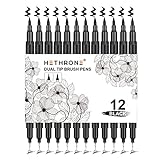 Hethrone Black Marker - Felt Tip Pens Drawing Pens Dual Brush Pens Art Supplies 12 Pack