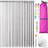 Knitting Needle Set, BCMRUN 22PCS 2mm(B)-8mm(L) Straight Single Pointed Stainless Steel Sweater Needles Set(11Pair-11 Size,9.8 inch) with Locking Stitch Makers Large-Eye Needles Measure Tape (36CM)