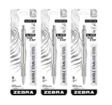 3 - Zebra F-701 Ballpoint Pens, Stainless Steel with Knurled Grip, Pk of 3 Pens
